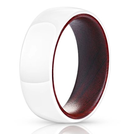 Fineryflow White Ceramic Red Sandalwood Ring